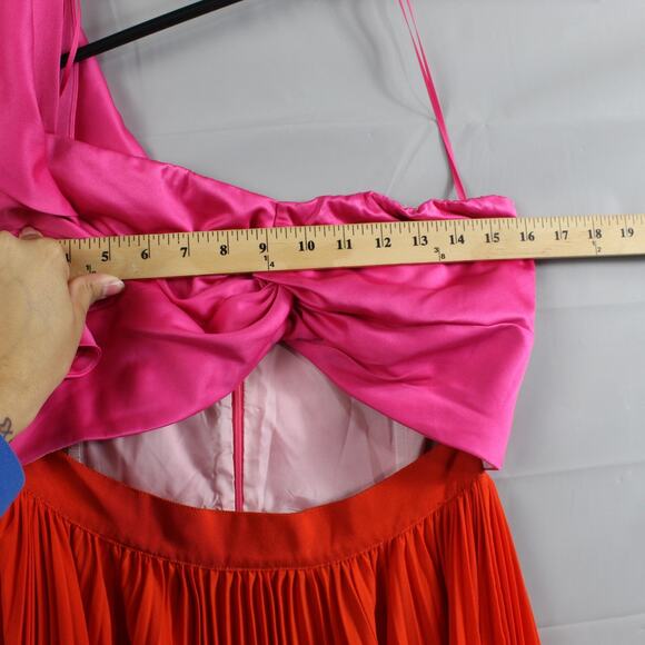 AMUR Dress 12 Cleopatra Pleated Maxi One Shoulder Ruffle Pink Orange Formal Gown - Picture 15 of 16